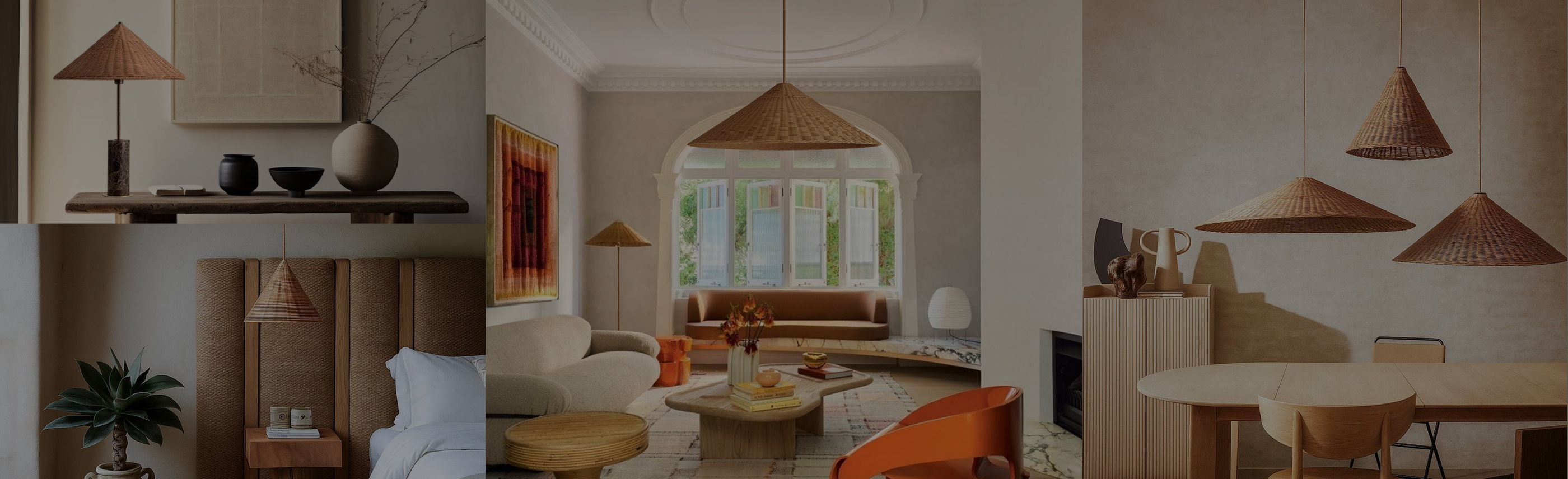 Hand woven rattan pendant lights and lamps collection at ORE Lighting