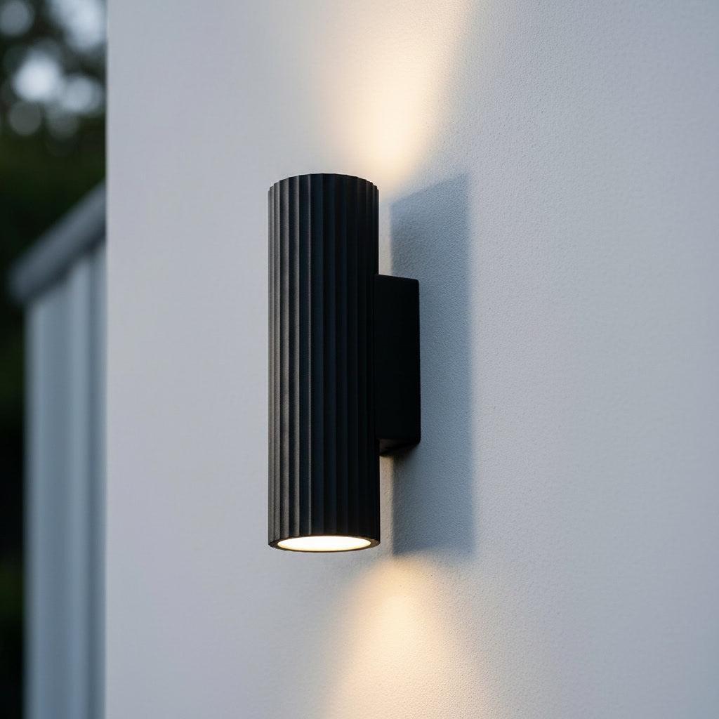 Aurora Concrete Outdoor Up/Down Wall Light in Matt Black IP65
