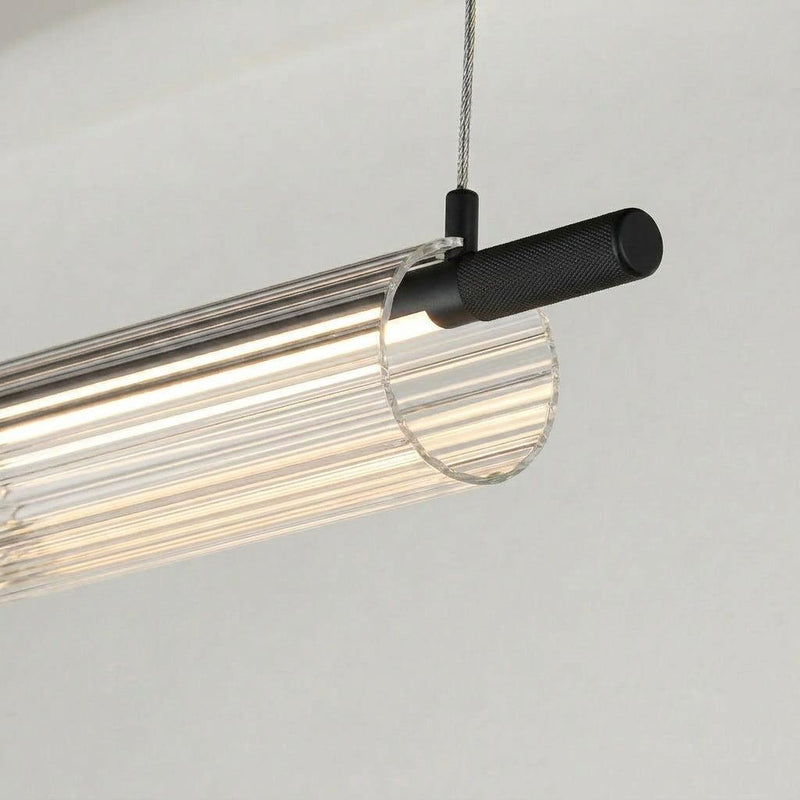 Flute Glass Linear Pendant Light Black
