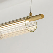 Flute Glass Linear Pendant Light Brass