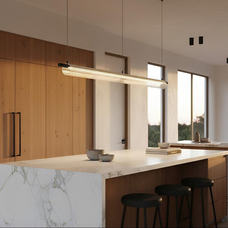 Flute Glass Linear Pendant Light Black