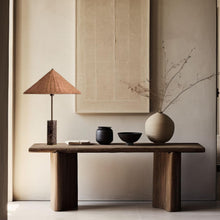 Hikari Marble Table Lamp with Rattan Shade