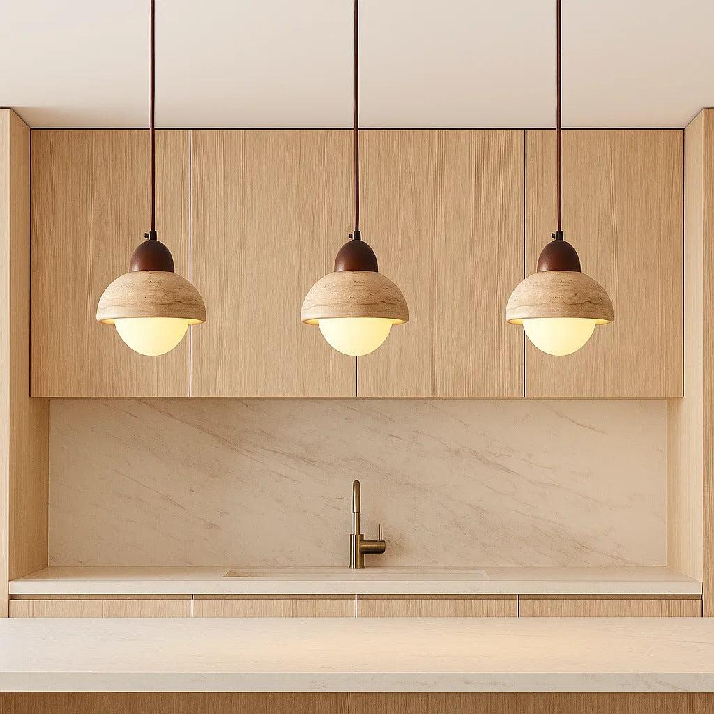 Lyra Natural Stone & Wood Pendant Light