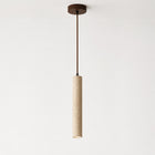 Slender Moss natural travertine pendant light with a walnut braided cord and matching canopy.