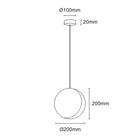 Line drawing of Nacre Travertine Pendant Light with dimensions: Ø100mm ceiling rose, 20mm height, Ø200mm spherical shade, 200mm height.