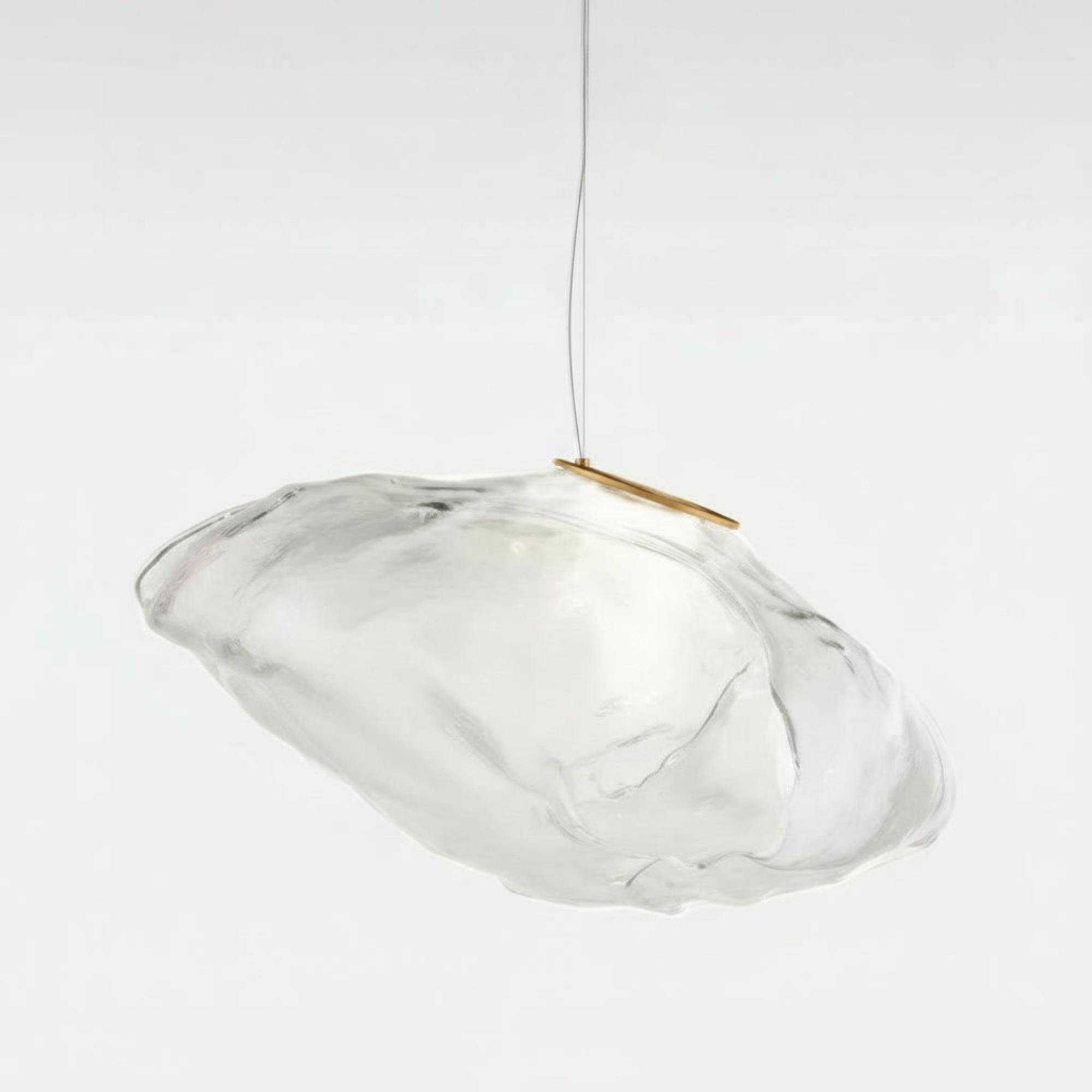 Nimbus Hand Blown Clear Glass Pendant Light with Brass Canopy