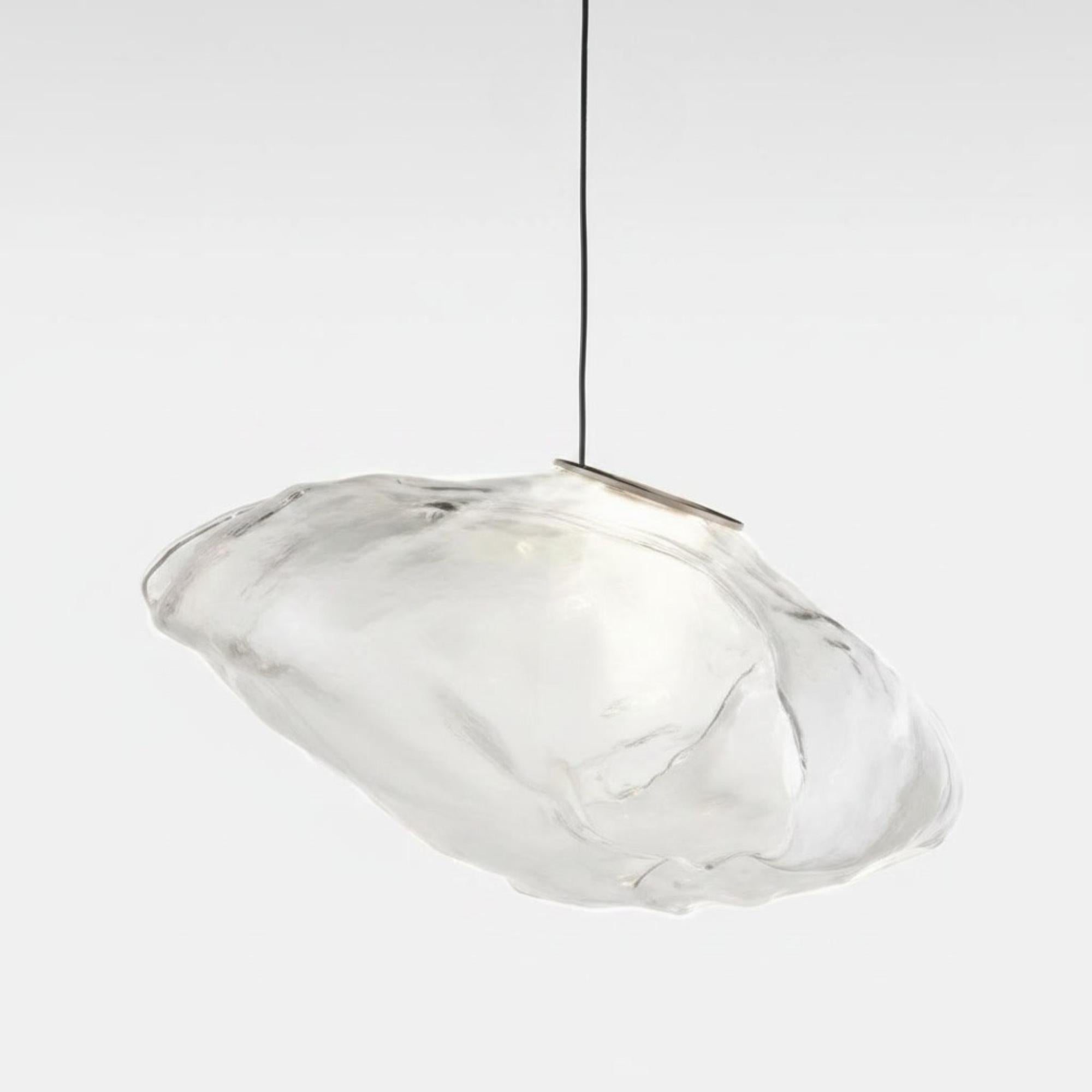 Nimbus Hand Blown Clear Glass Pendant Light with Brushed Nickel Canopy