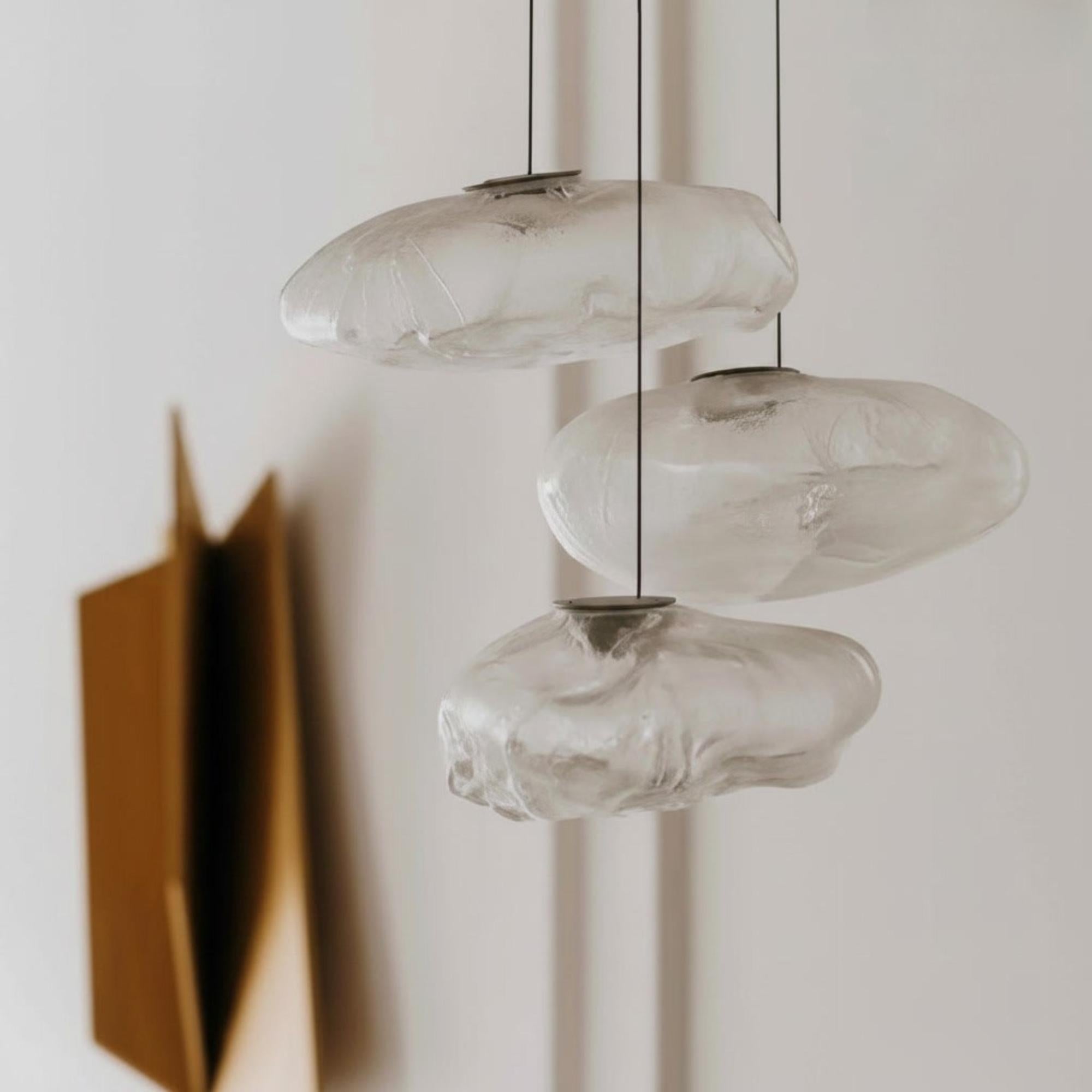 Nimbus Hand Blown Clear Glass Pendant Light with Brushed Nickel Canopy