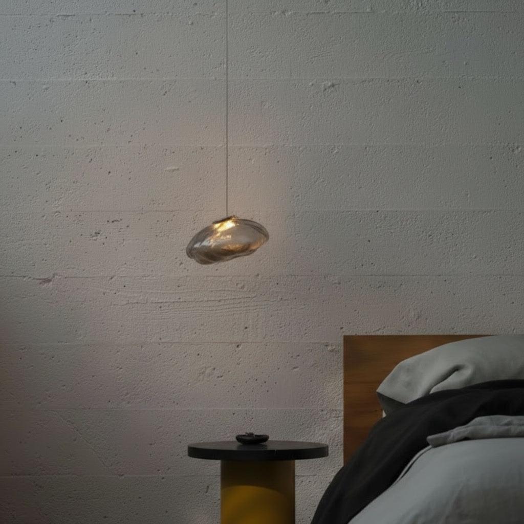 Nimbus Hand Blown Grey Glass Pendant Light with Black Canopy