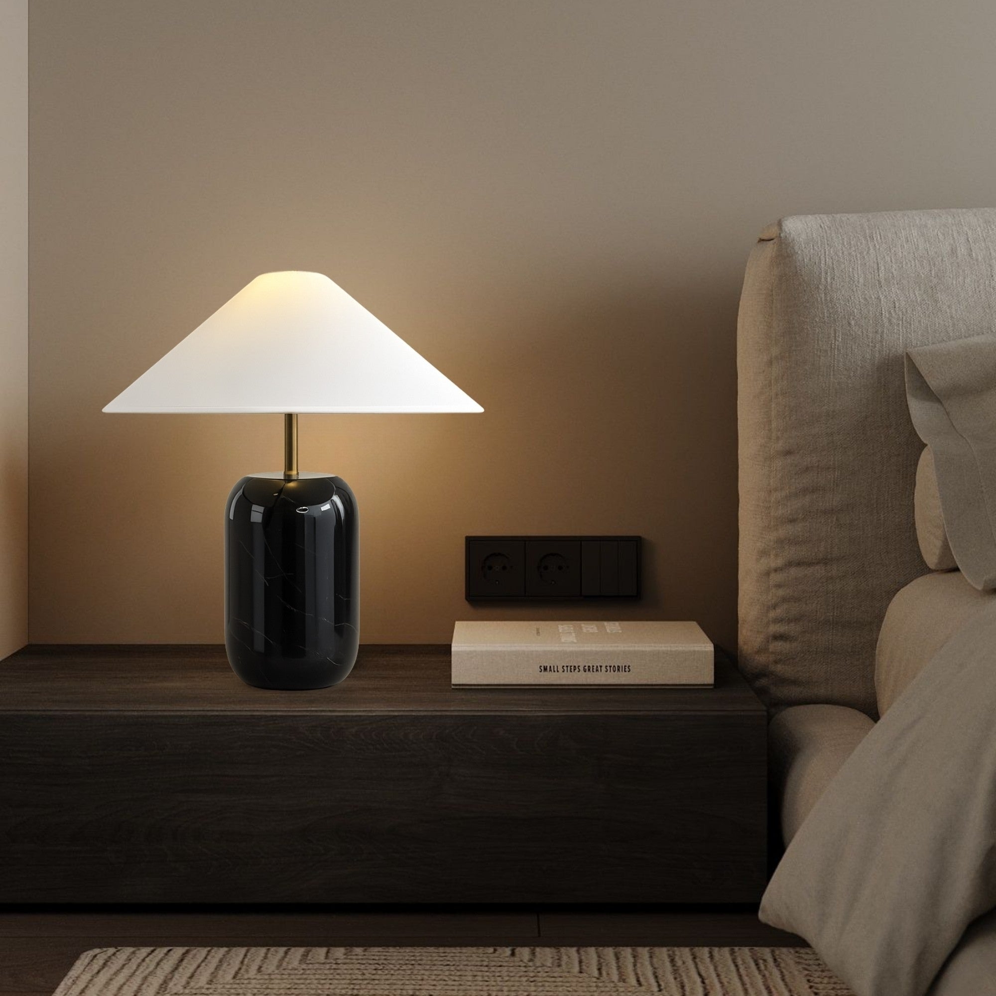 Petra Solid Marble Table Lamp in Black at ORE Lighting, Australia
