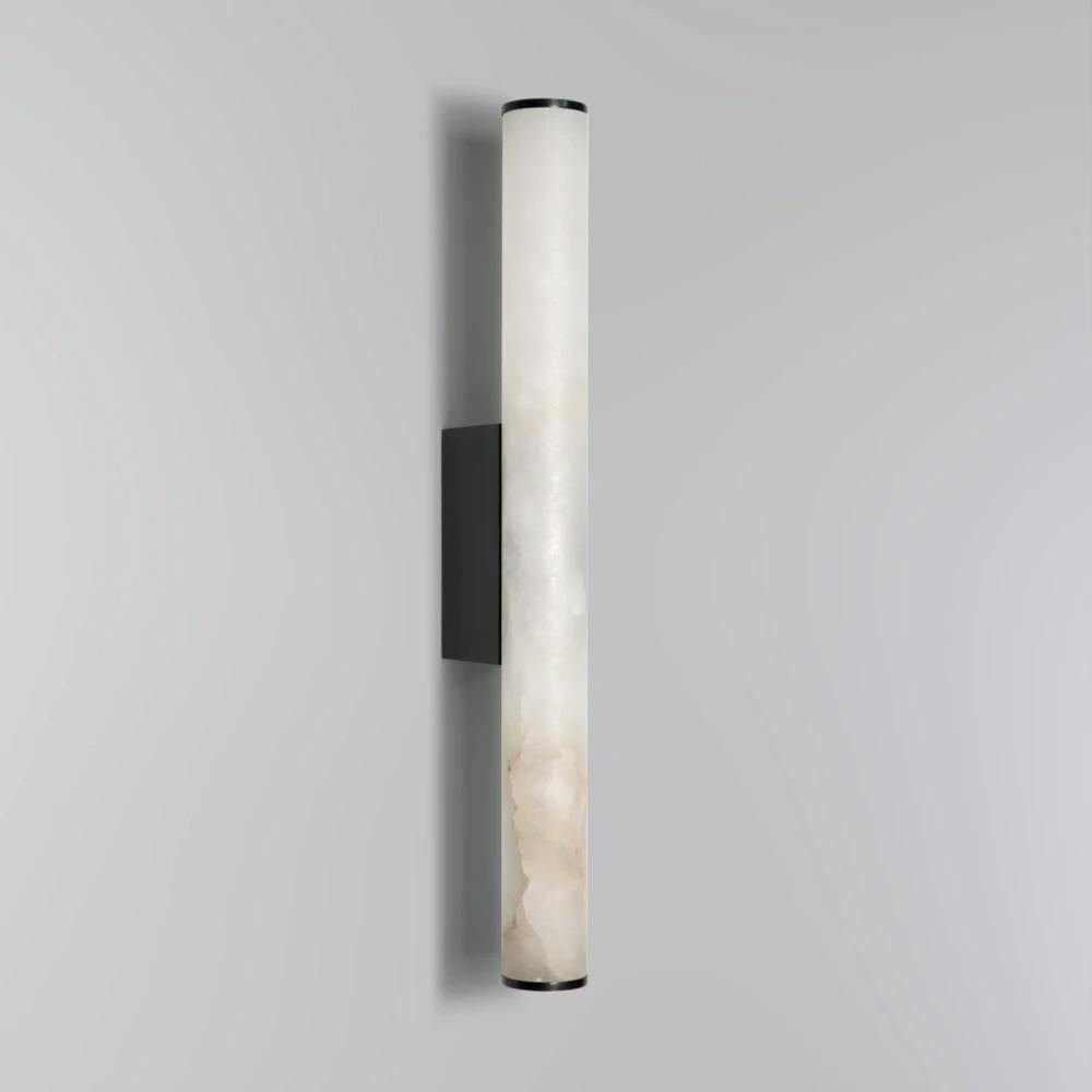 Voss Alabaster Wall Light with Black Metal Base