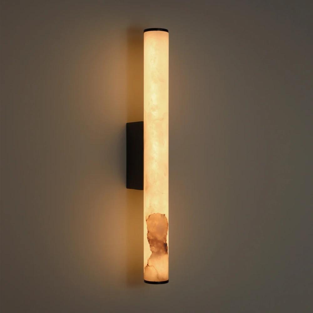 Voss Alabaster Wall Light with Black Metal Base