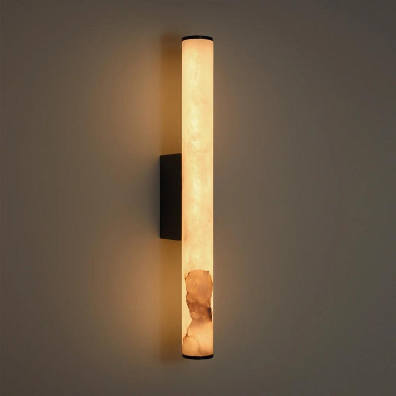 Voss Alabaster Wall Light with Black Metal Base