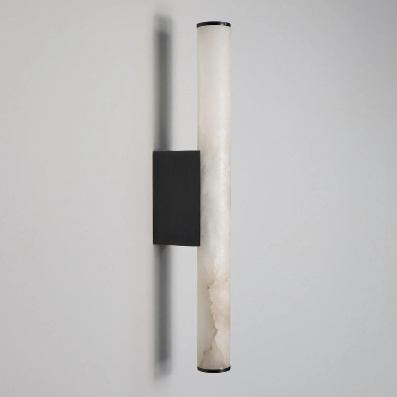 Voss Alabaster Wall Light with Black Metal Base