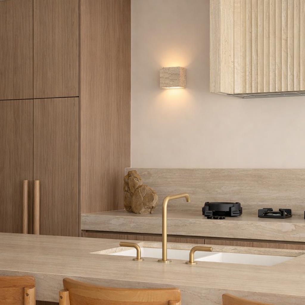 Wisp Travertine Cube Up/Down Wall Light Natural