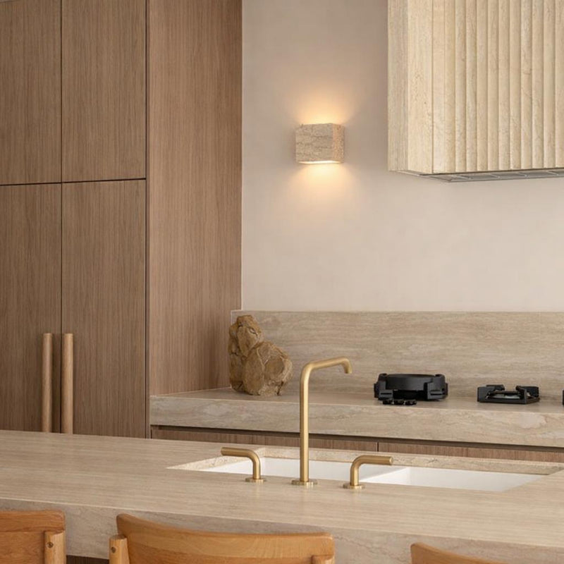 Wisp Travertine Cube Up/Down Wall Light Natural