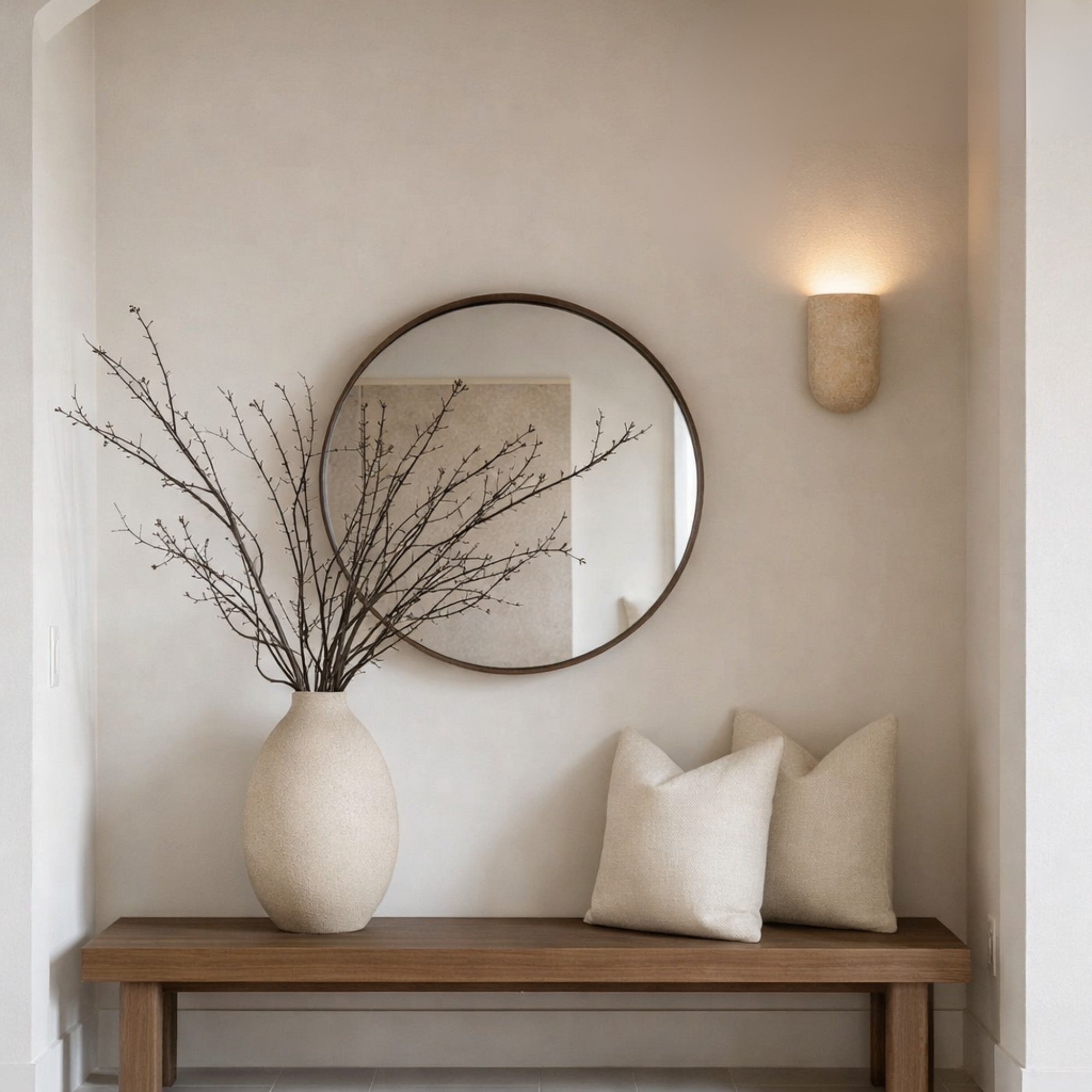 Wisp Travertine Curved Up or Down Wall Light in Natural