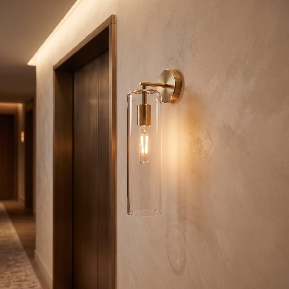 Siena Clear Glass Wall Light in Brass