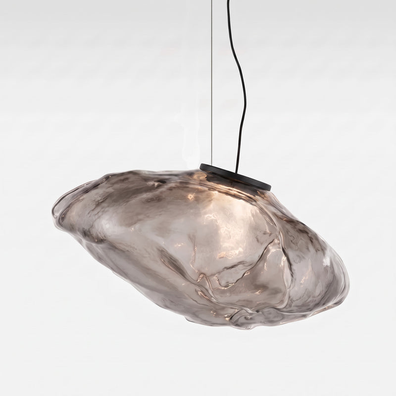 Nimbus Hand Blown Grey Glass Pendant Light with Black Canopy