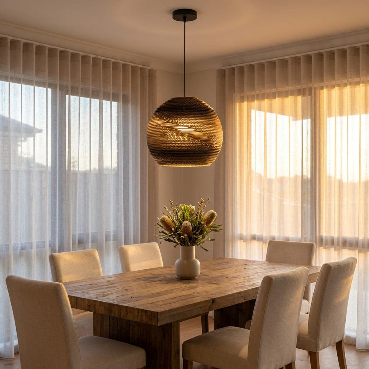 Zanora Round Recycled Cardboard Pendant Light